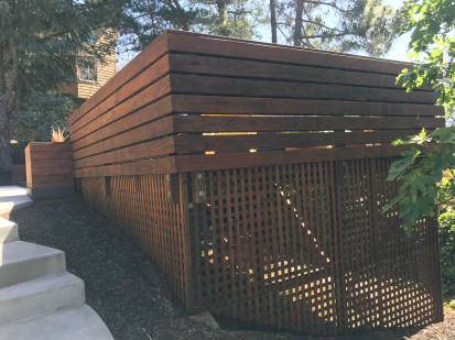 An elevated deck built for a residential house.