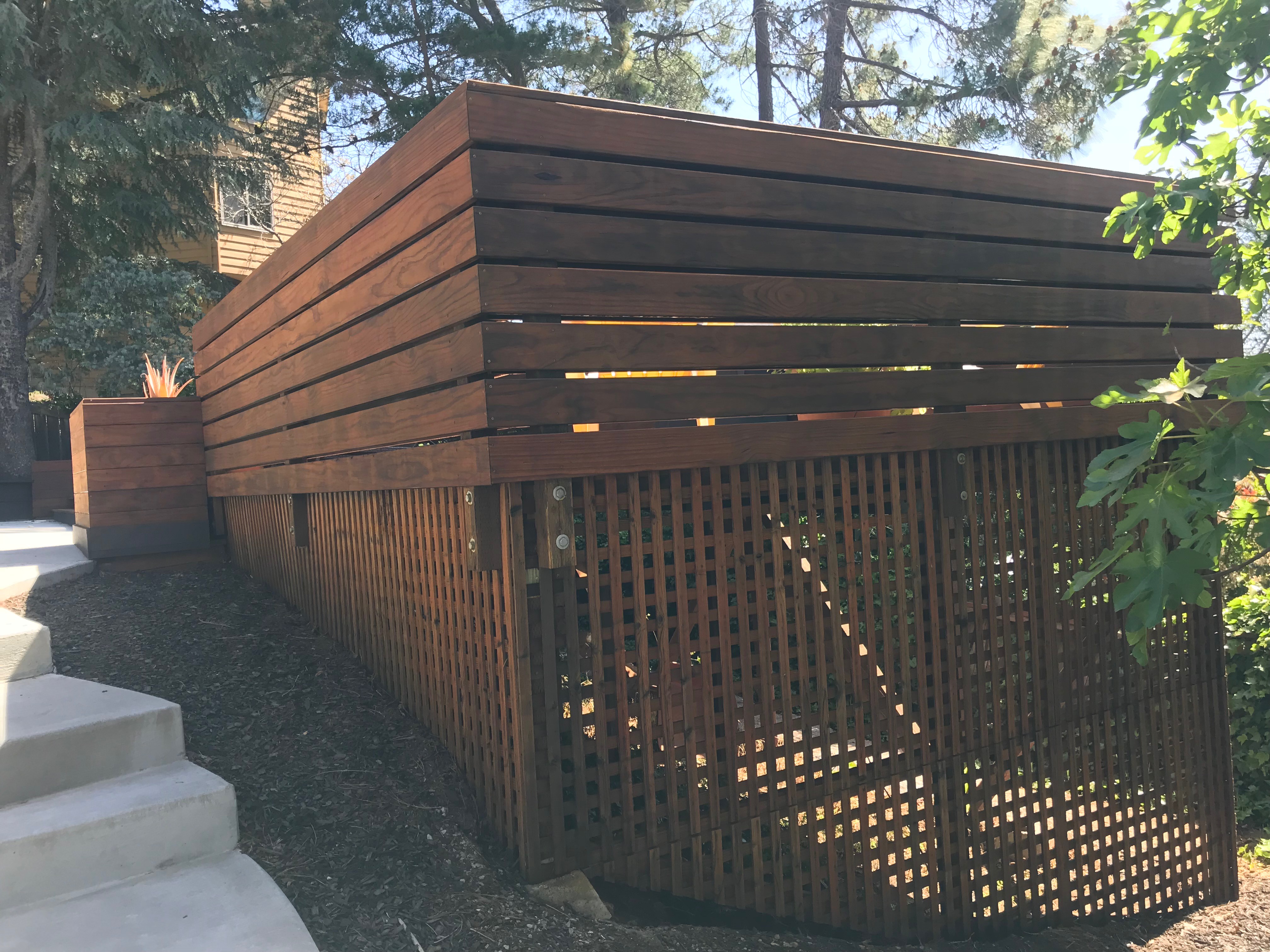 An elevated deck built for a residential house.